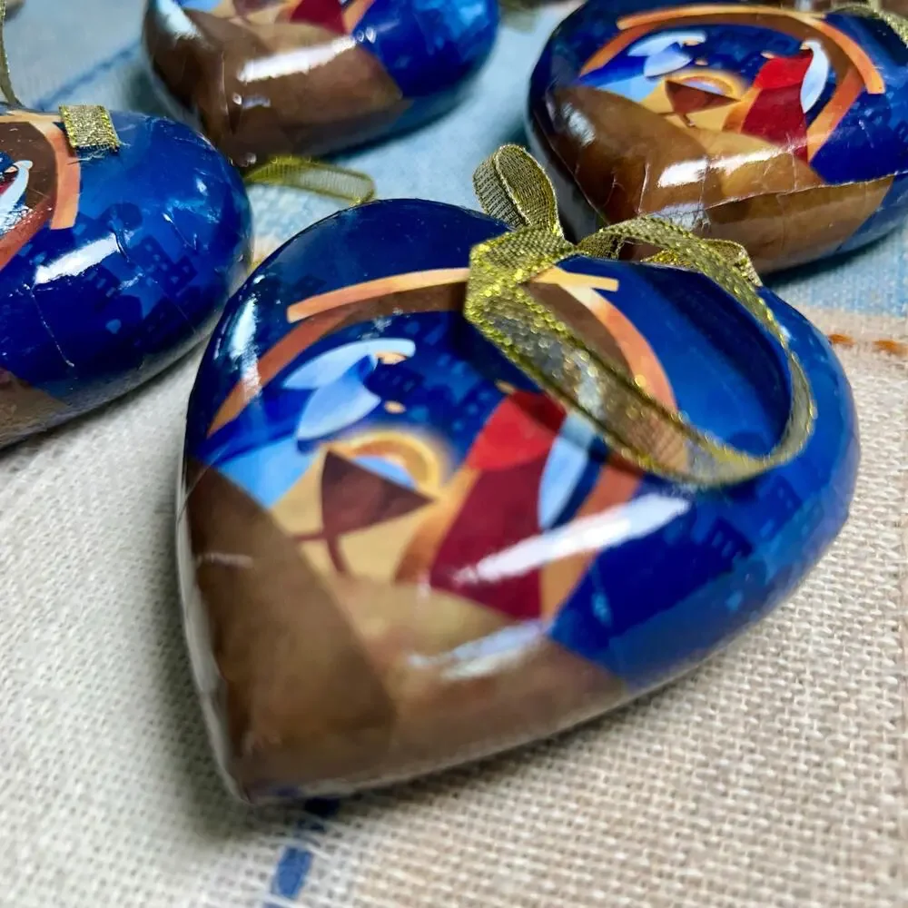 Set of 6 Heart-Shaped Nativity Ornaments – 3.5” Christmas Decor